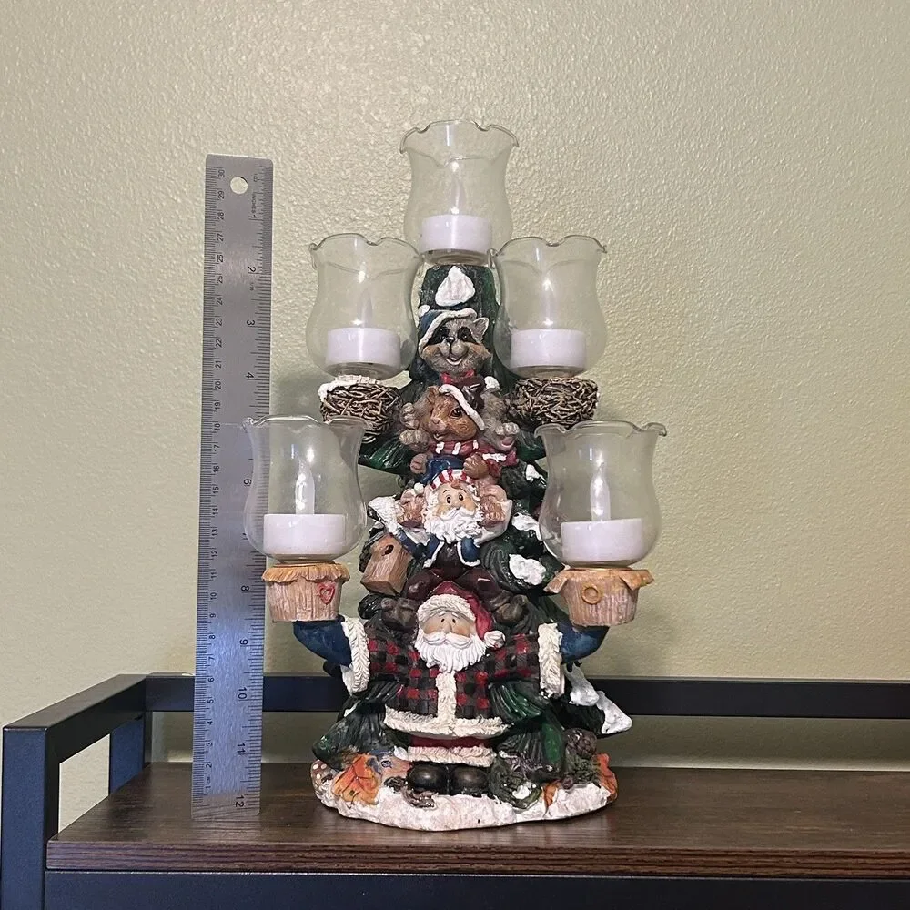 Santa Ceramic Multi-Arm Candle Holder Centerpiece w/ Glass Cups, Multicolor
